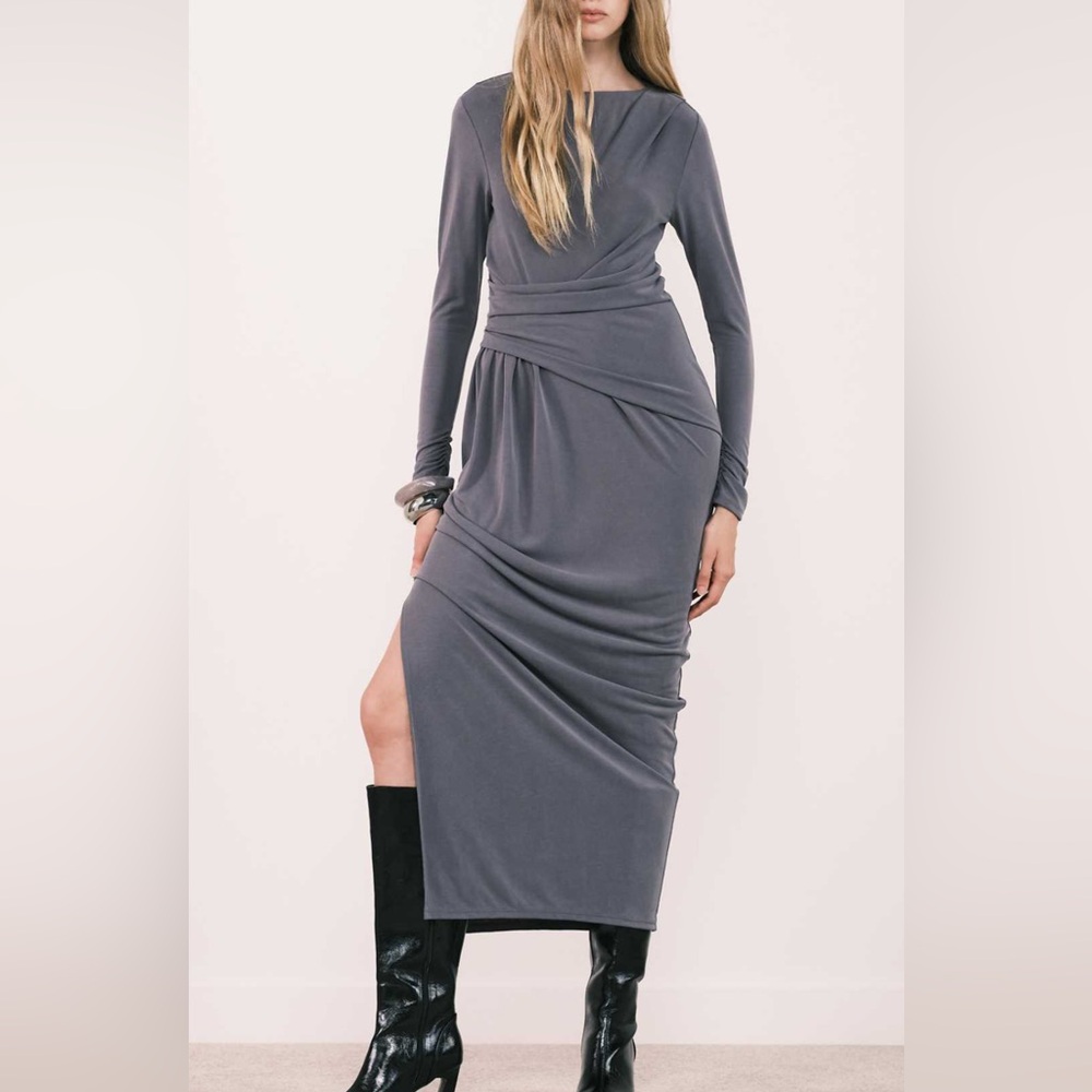 ADOS DESIGN- gray ruched side split midi dress